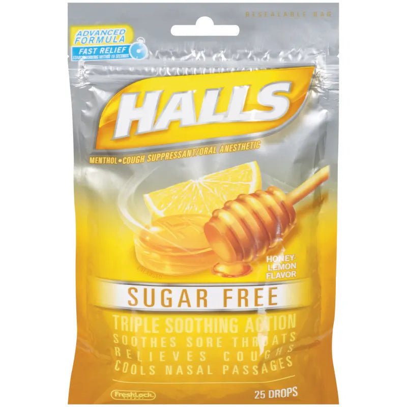 Halls Sugar Free Honey Lemon 25ct - Sterling Distributors