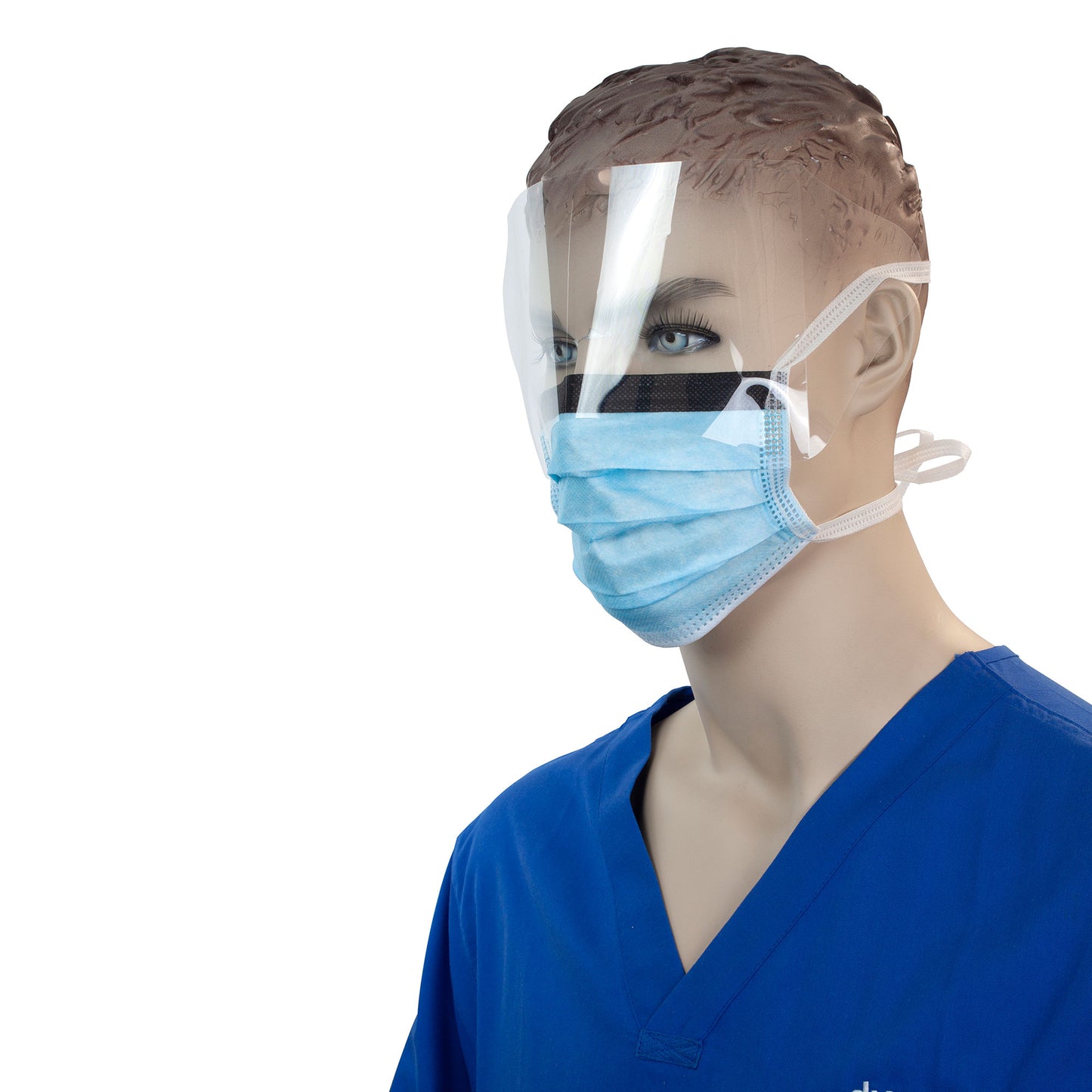 Surgical Face Mask w/ Ties & Plastic Shield, Blue, 4/50/cs - Sterling Distributors