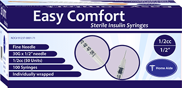 EasyComfort Insulin Syringe 30g 1/2cc 1/2in