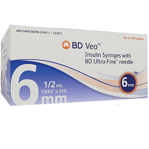 BD VEO Insulin Syringes With Ultra - Fine Needle 6mm 31g 15/64" 100/Box - Sterling Distributors
