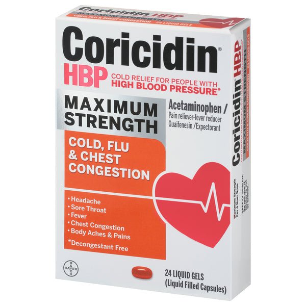 Coricidin HBP Max Strength Cold Flu & Chest Congestion Liquid Gels 24ct - Sterling Distributors