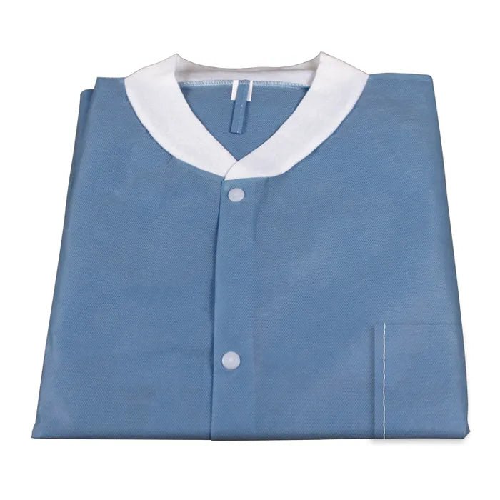 Dynarex Lab Jacket SMS w/Pockets; Dark Blue Small 3bags/10pcs/CS - Sterling Distributors