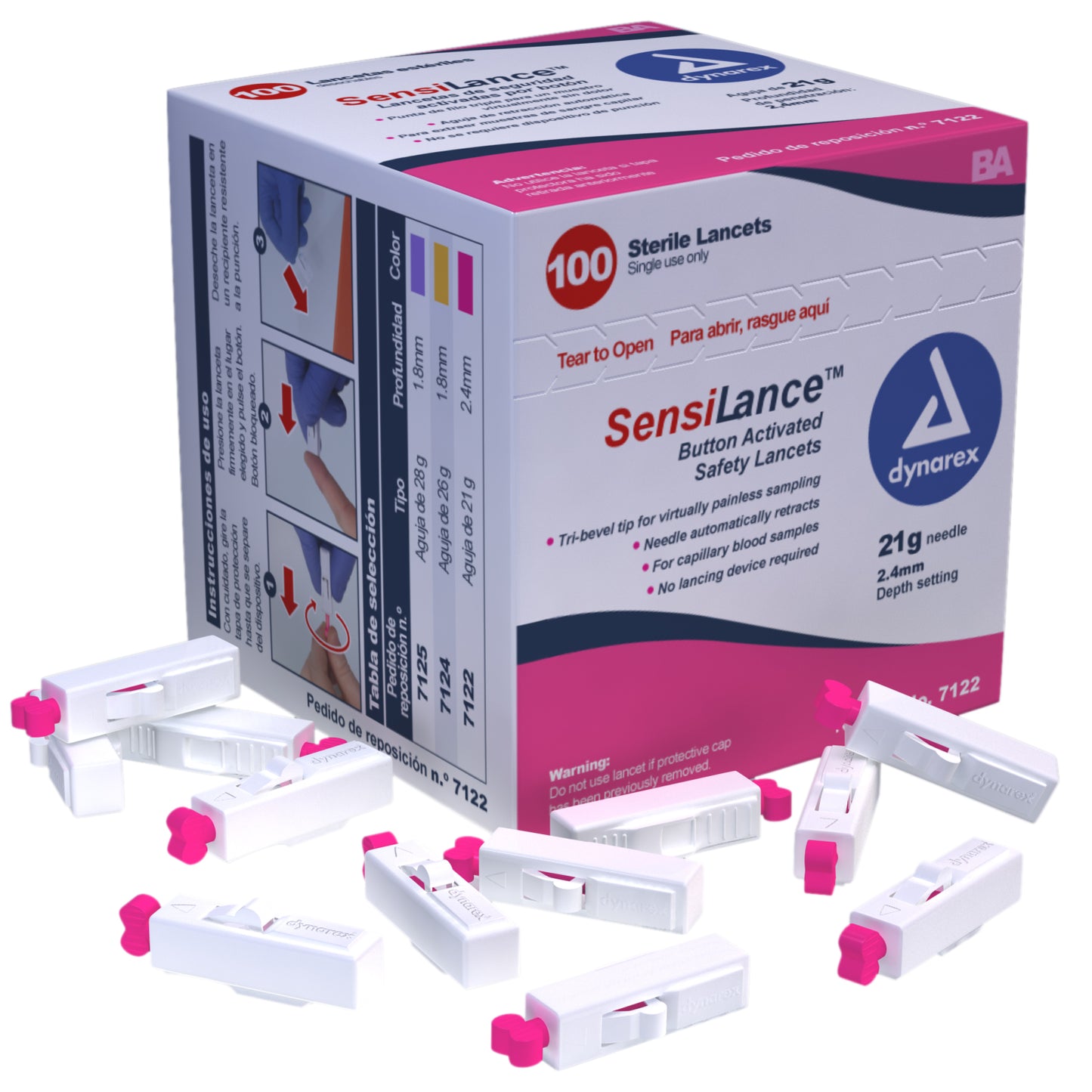 Dynarex SensiLance Safety Lancets Press Activated 21 g 100ct - Sterling Distributors