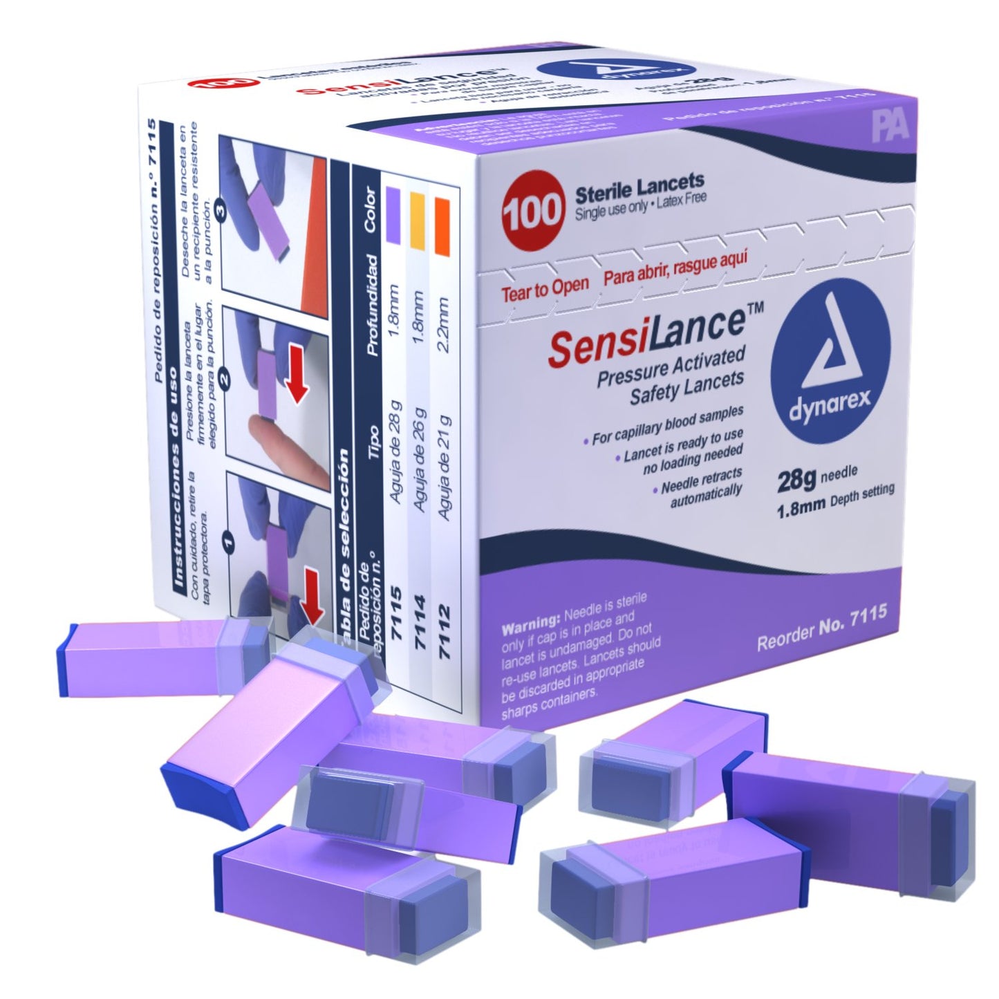 Dynarex SensiLance Pressure Activated Safety Lancets 28g 100/ Box - Sterling Distributors