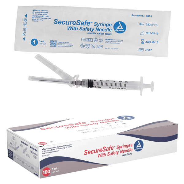 Dynarex Syringe 3cc Luer Lock 23G 1in needle - Sterling Distributors