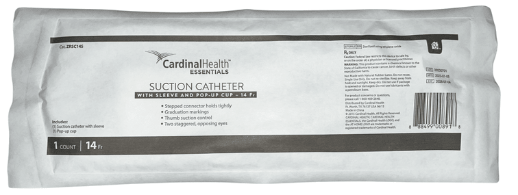 Cardinal Health Essentials Suction Catheter With Sleeve And Pop-up Cup, 14 Fr - Sterling Distributors