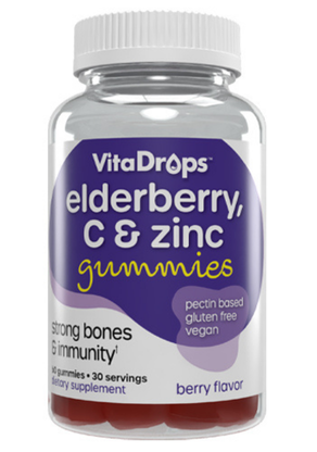 VitaDrops Elderberry, C & Zinc Gummies - Berry Flavor 60ct