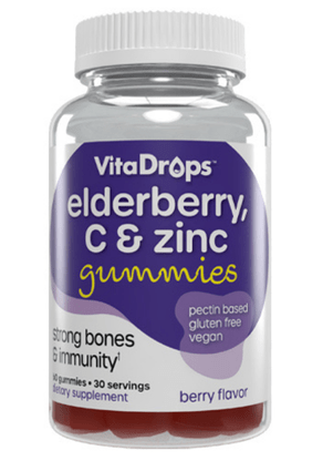 VitaDrops Elderberry, C & Zinc Gummies - Berry Flavor 60ct