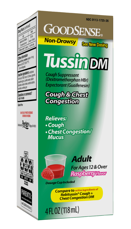 GoodSense Tussin DM Cough Suppressant Expectorant Raspberry 4 oz