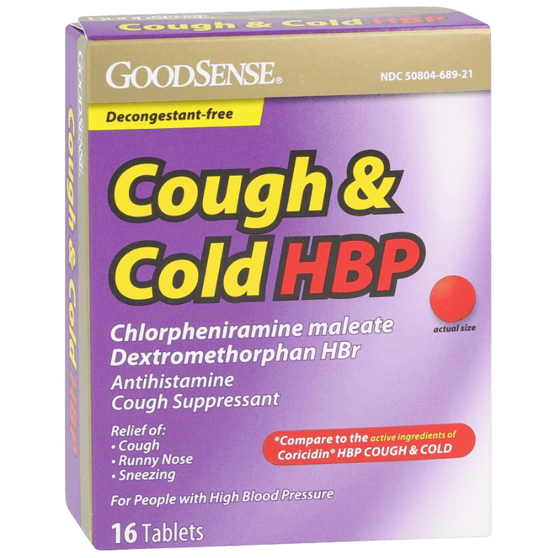 GoodSense Cough & Cold for High Blood Pressure, Tablets 16 CT (Case of 6) - Sterling Distributors