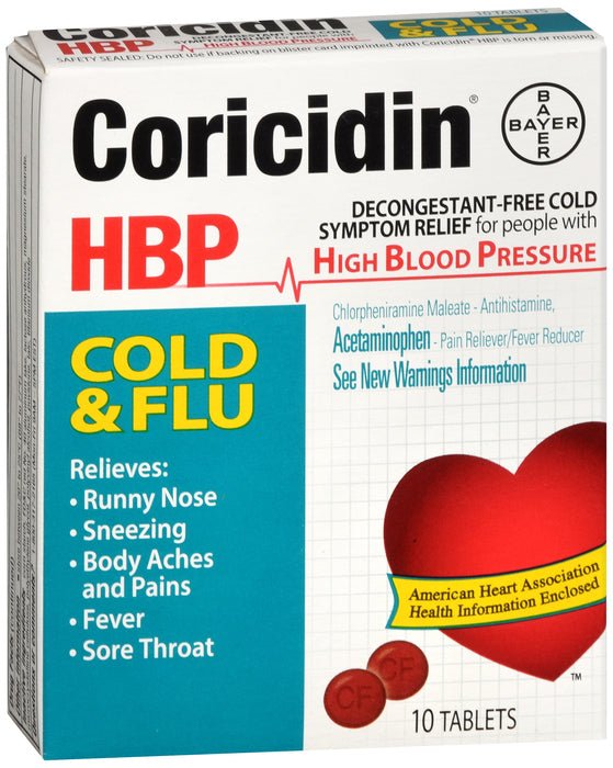 Coricidin HBP Cold & Flu tab 10ct - Sterling Distributors