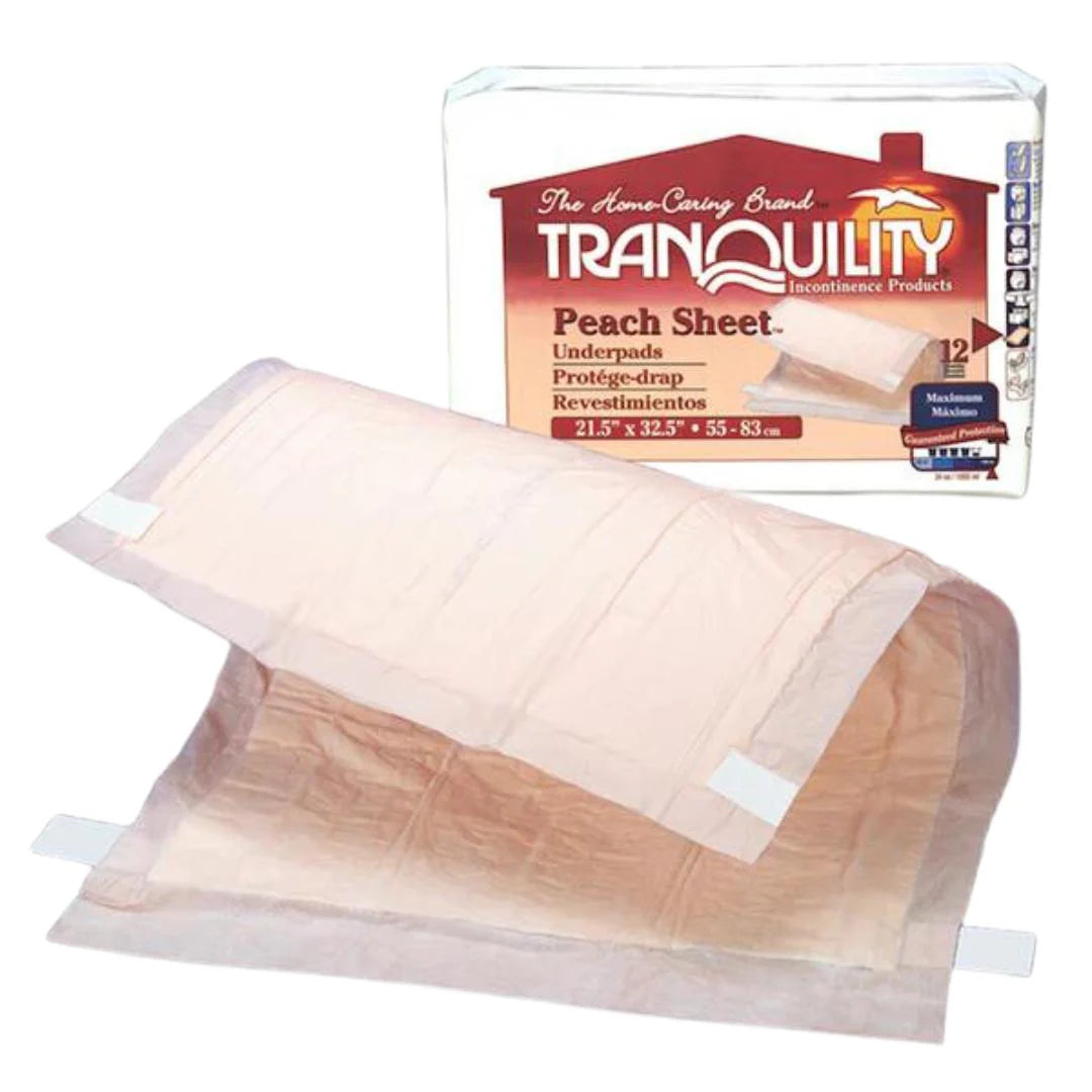 Tranquility Peach Sheet Underpads 21.5" x 32.5" 8x12s