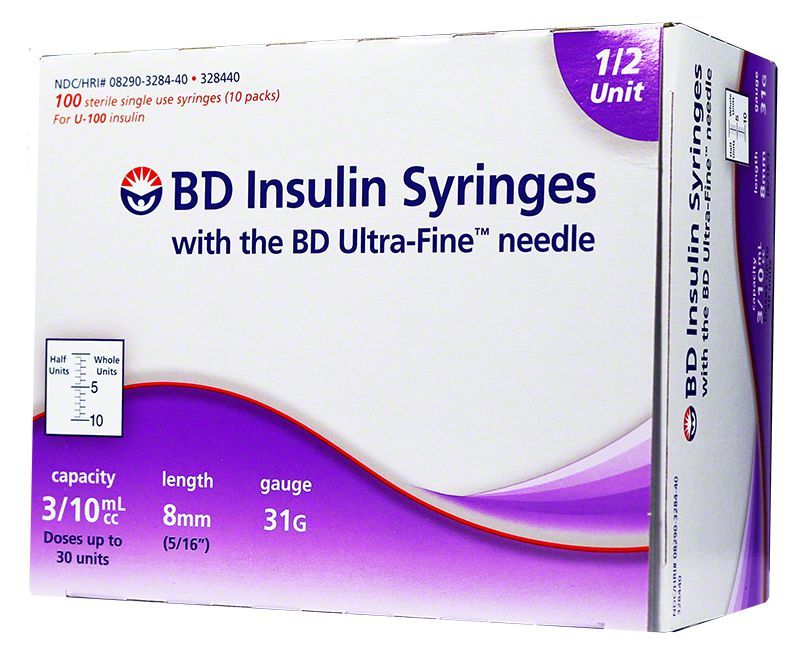 Becton Dickinson Syringe 3/10ml 30g X 1/2 Insulin Ultrafine 100ct - Sterling Distributors