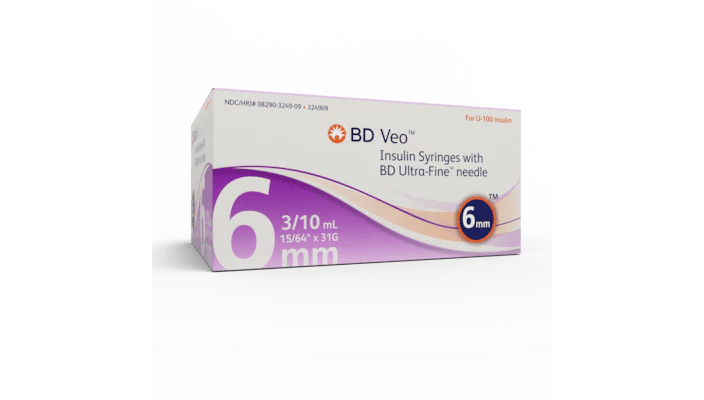 BD Veo Insulin Syringes W Ultra - Fine Needle 6mm 31g 3/10 100/Box - Sterling Distributors