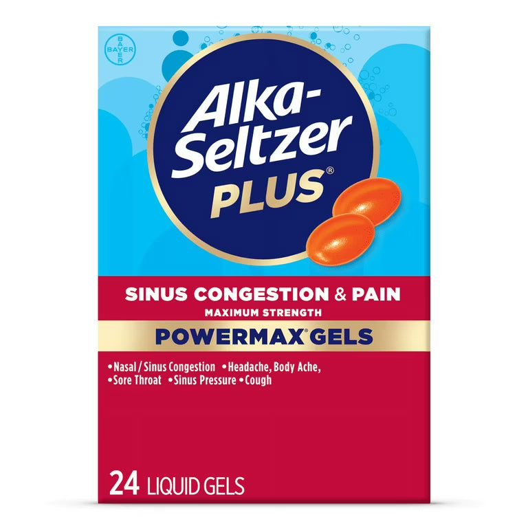Alka Seltzer Plus Maximum Strength Sinus, Congestion & Pain Powermax Gels 24 ct