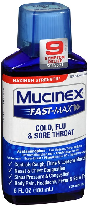 Mucinex Fast Max Cold, Flu &amp; Sore Throat Liquid 6oz