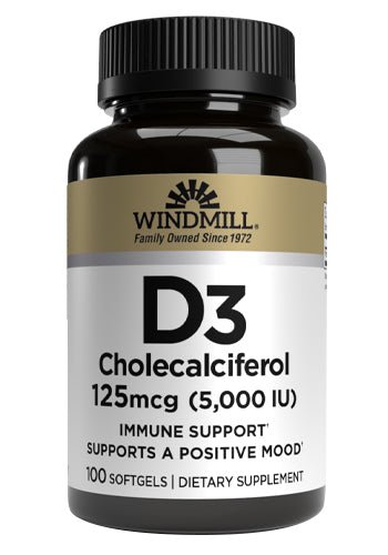 Windmill D3 125 mcg (5000 IU) Softgels - Sterling Distributors