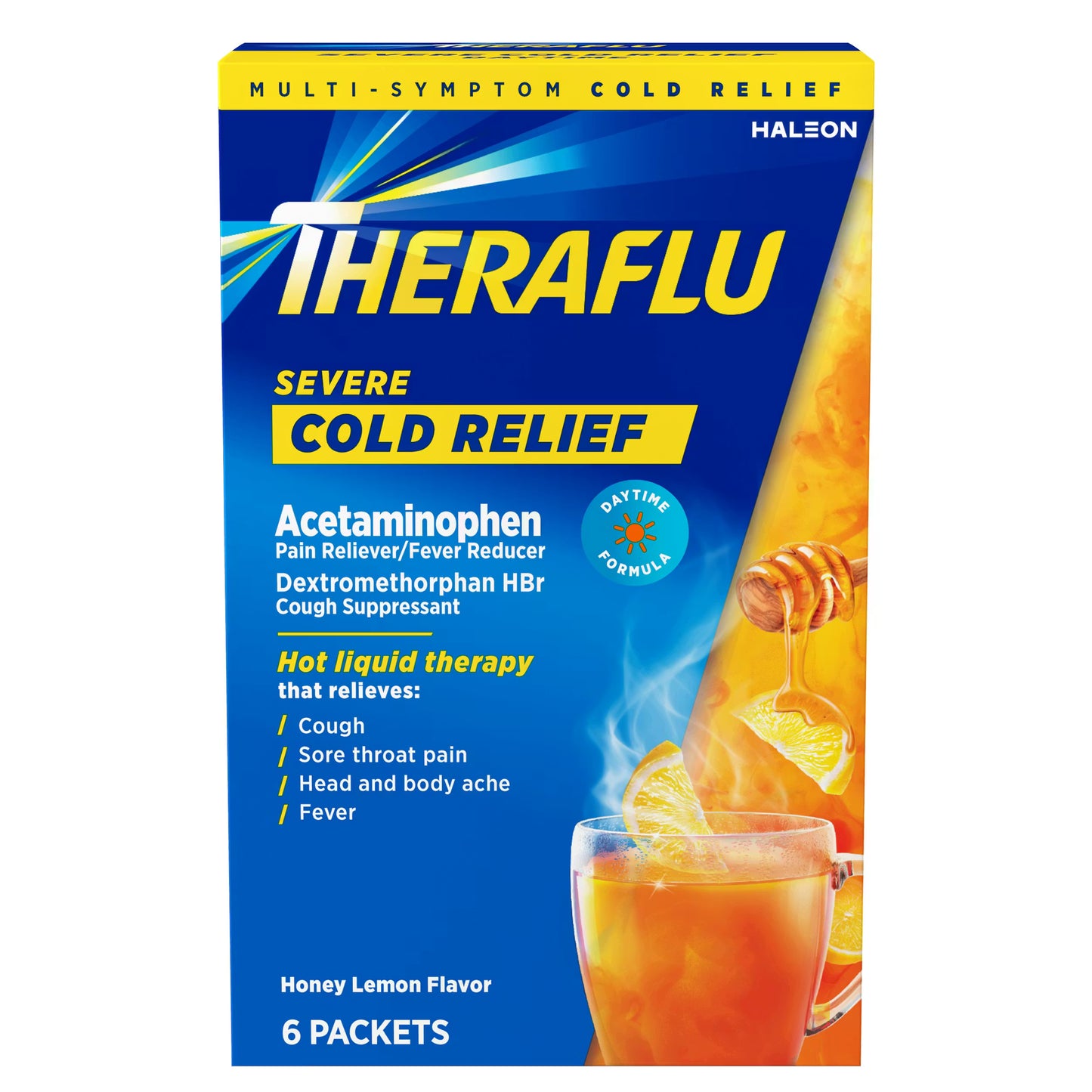 Theraflu Daytime Severe Cold Relief Powder Packets, Honey Lemon, 6 ct