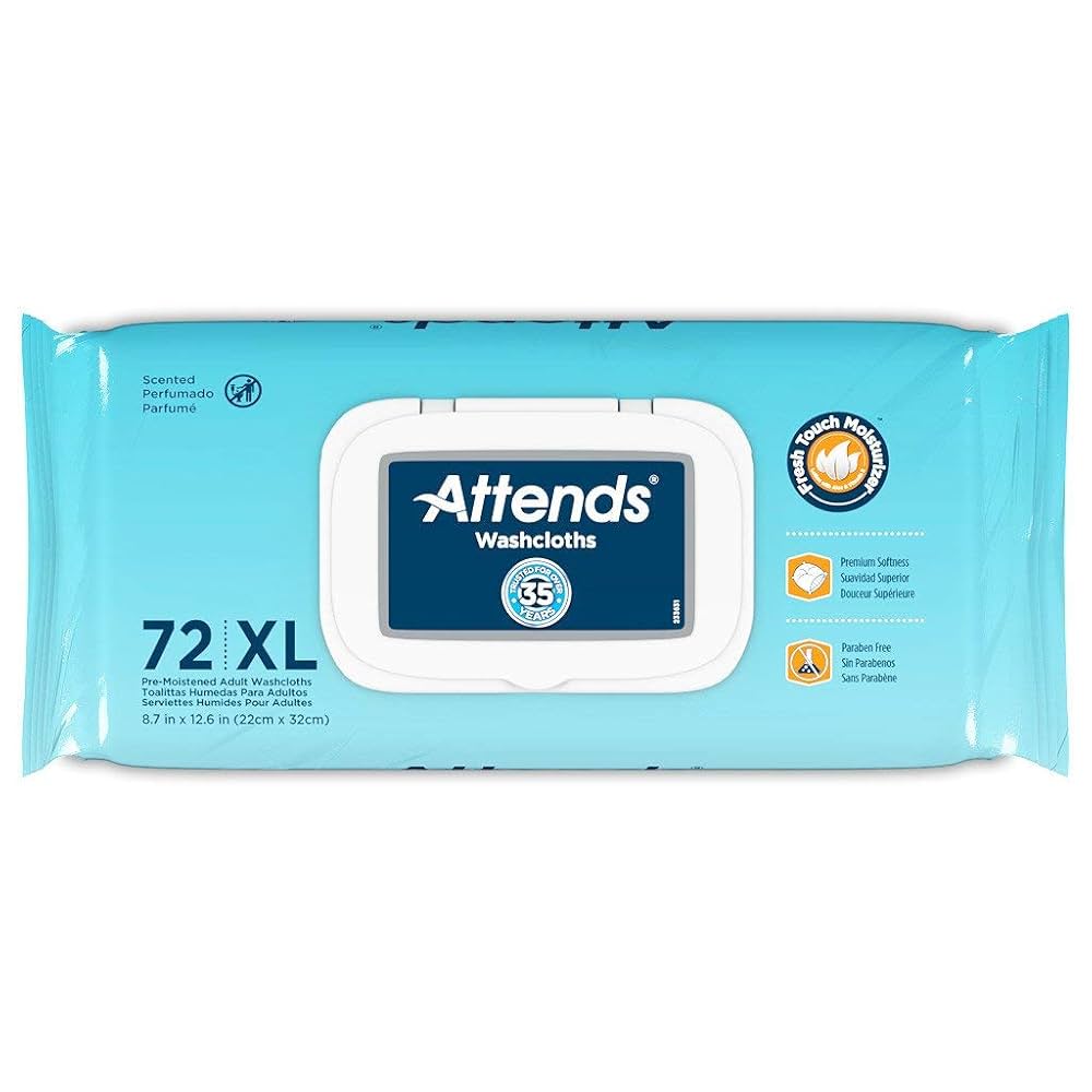 Attends Pre - Moistened Adult Washcloths Scented XL 72ct - Sterling Distributors