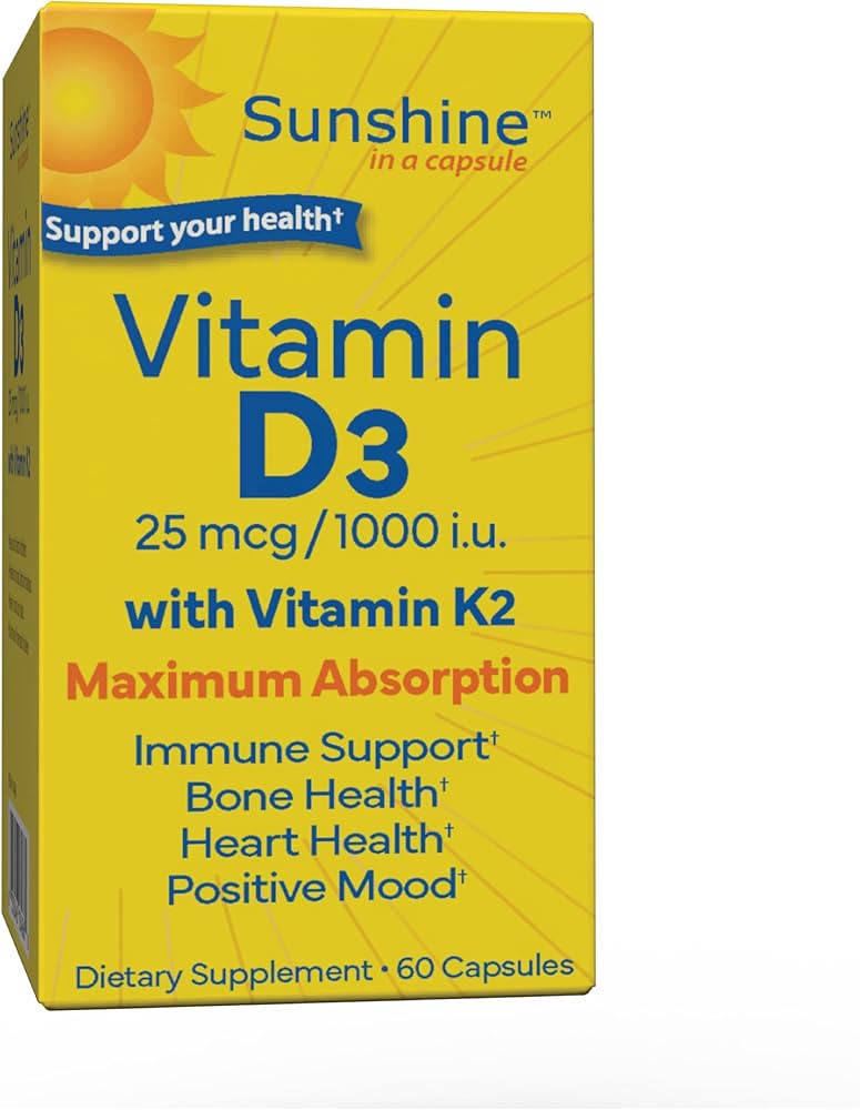 Sunshine Vitamin D3 25 mcg (1000 IU) w/Vitamin K2 Capsules - Sterling Distributors
