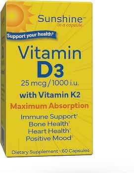 Sunshine Vitamin D3 125 mcg (5000 IU) w/Vitamin K2 Capsules - Sterling Distributors