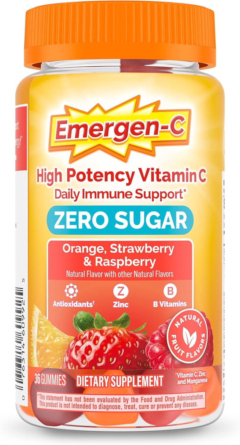 Emergen - C Vitamin C Zero Sugar Gummies Orange, Raspberry & Strawberry 36ct - Sterling Distributors
