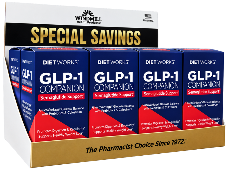 DietWorks GLP-1 Companion Semaglutide Support Tablets 60ct Display Kit of 12ea.
