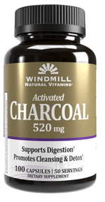 Windmill Activated Charcoal 520 mg. Capsules 100ct - Sterling Distributors