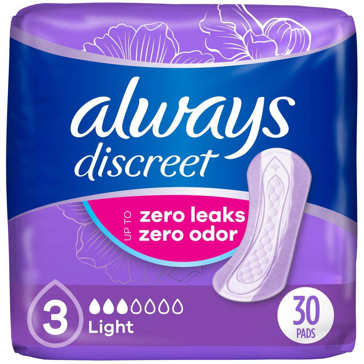 Always Discreet Bladder Control Pad Light Absorbency Pack/30