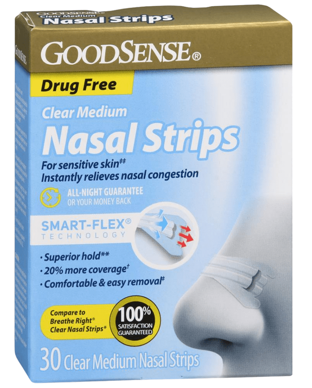 GoodSense Nasal Strips Latex Free Double Bridge Medium Clear 30 CT (Case of 6) - Sterling Distributors