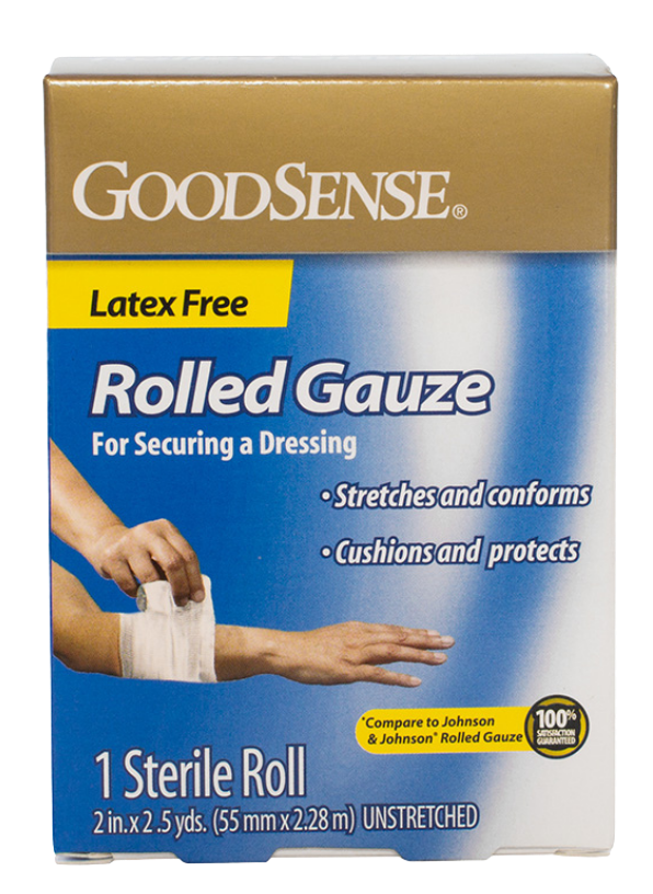 GoodSense Rolled Gauze, 2" x 2.5 Yards, 1 Sterile Roll, Case of 6