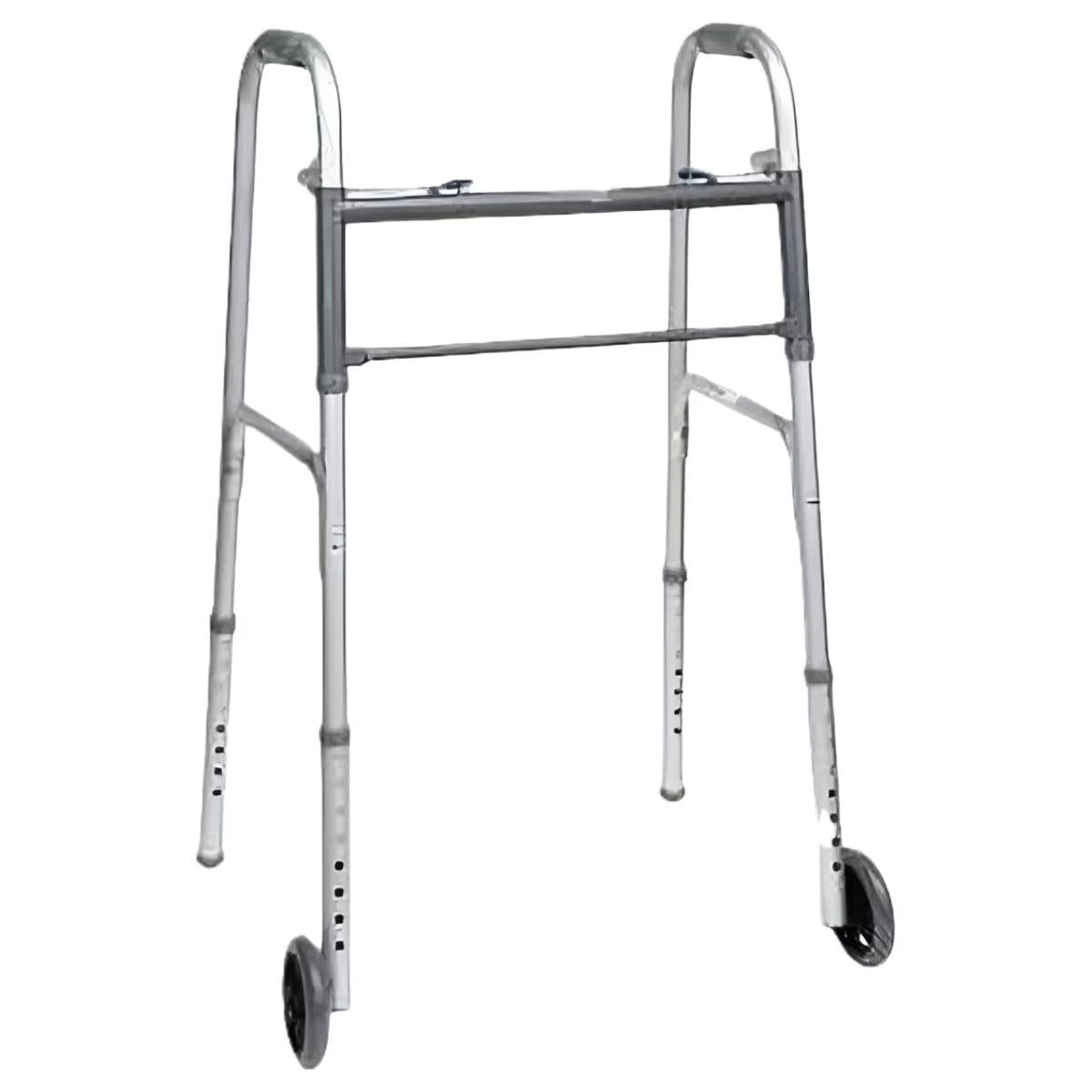 ProBasics Steel 2-Button Folding Walker 5in Wheels 350lb