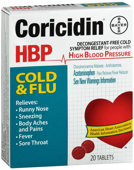 Coricidin HBP Cold &amp; Flu tab 20ct