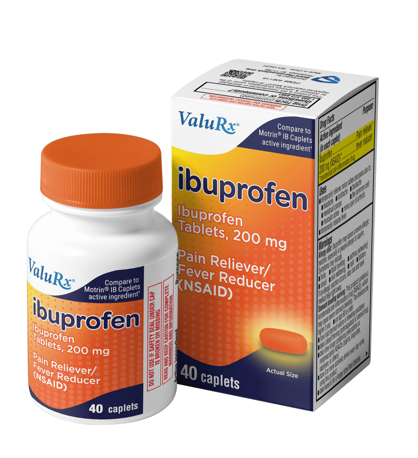ValuRx Pain Relief Ibuprofen Caplets Orange - Sterling Distributors