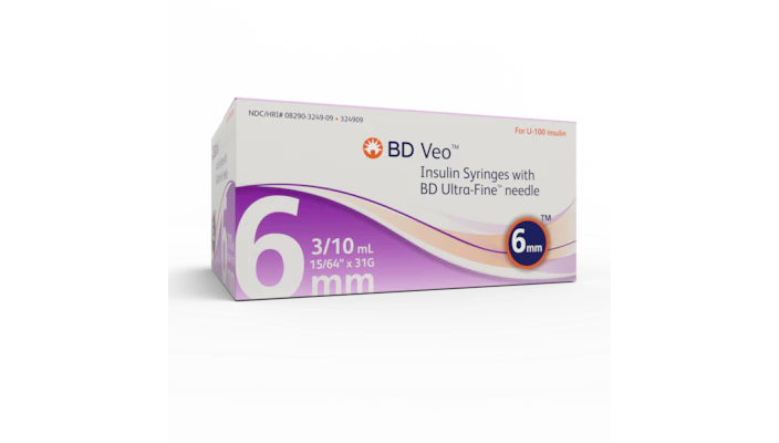 BD Veo Insulin Syringes W Ultra-Fine Needle 6mm 31g 3/10 100/Box
